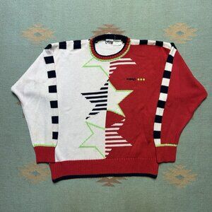 Vintage 80s head sportswear knit sweater ski snow cotton stars boxy medium